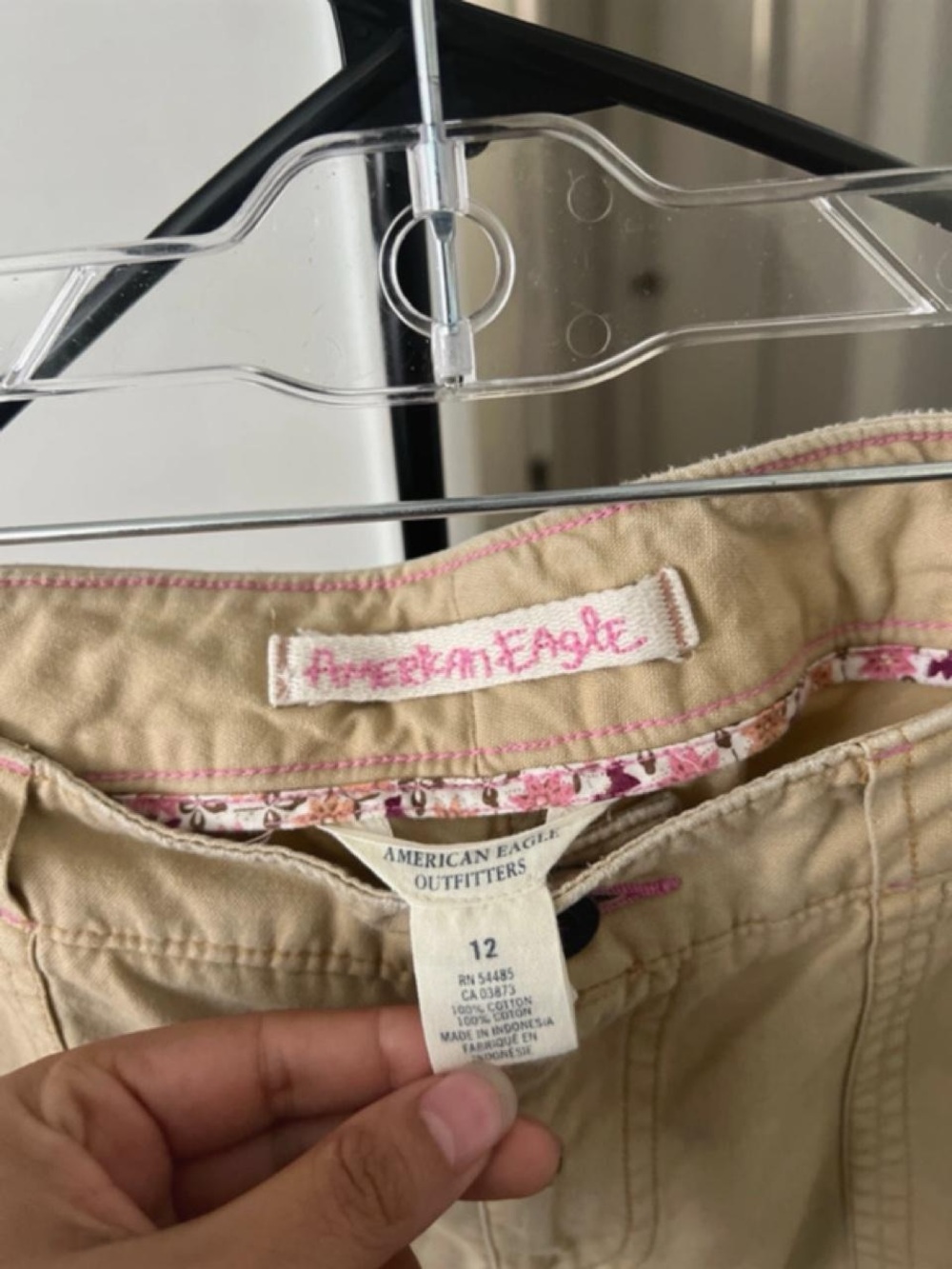 American Eagle Outfitters Beige Capris with Pink Trim